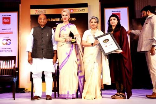 Award from Sharmila Tagore for Study Khazana for Best Emerging Education Online Portal in North India at World Education Summit and Awards 2018